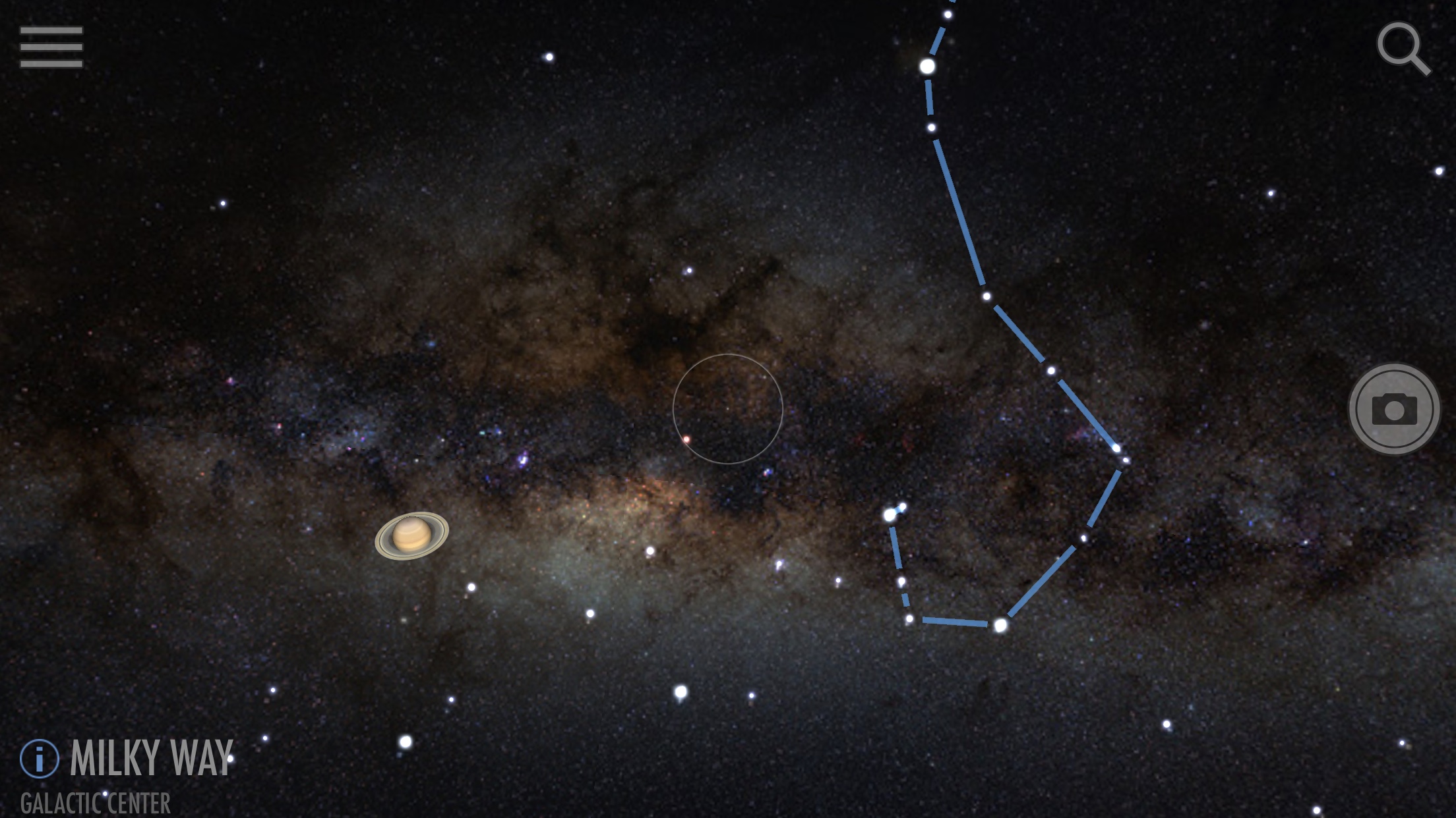 Milky Way center in SkyView iOS app screenshot. One of the best astronomy apps for iPhone.