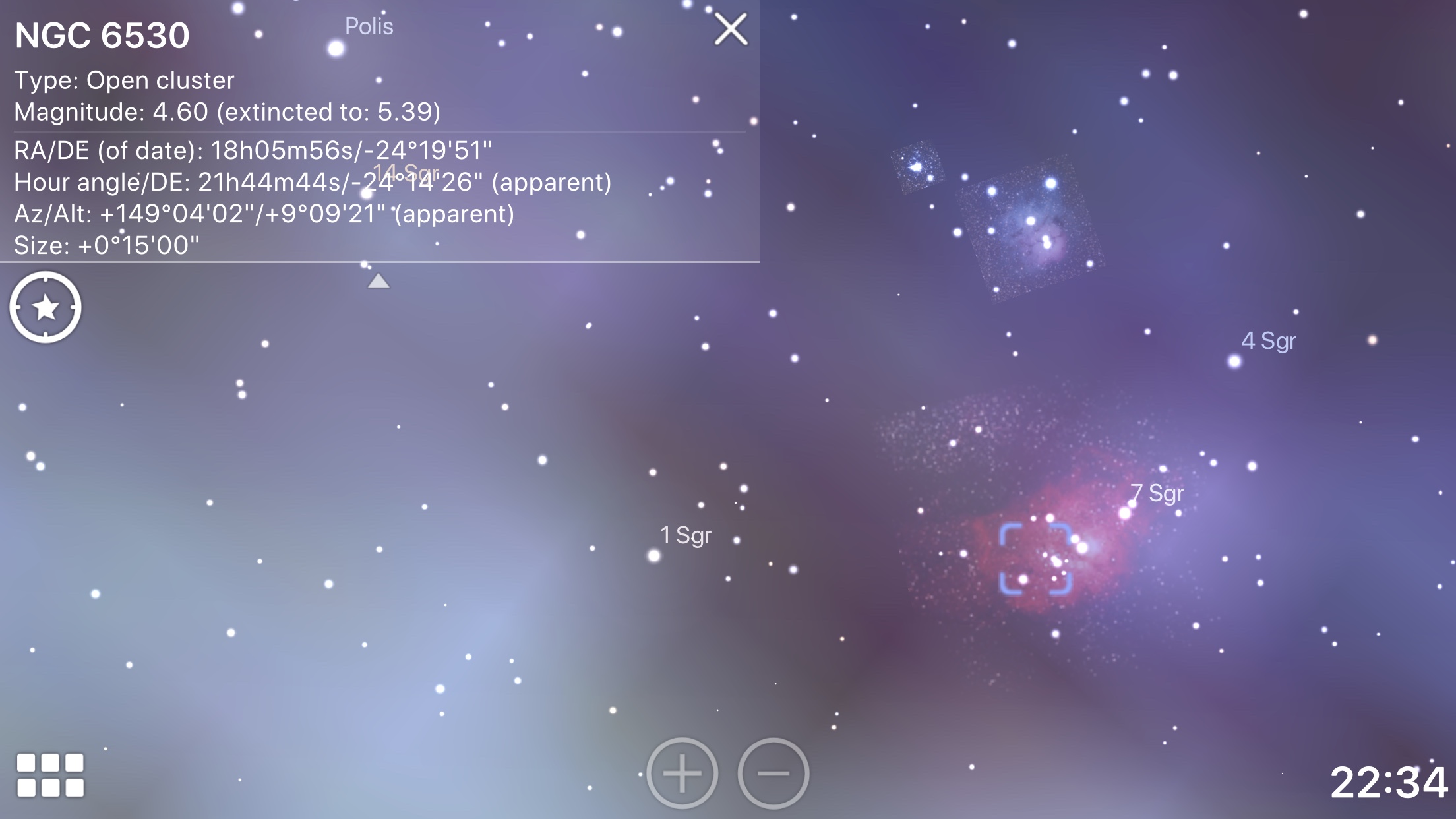 NGC 6530 info in Stellarium iOS app screenshot