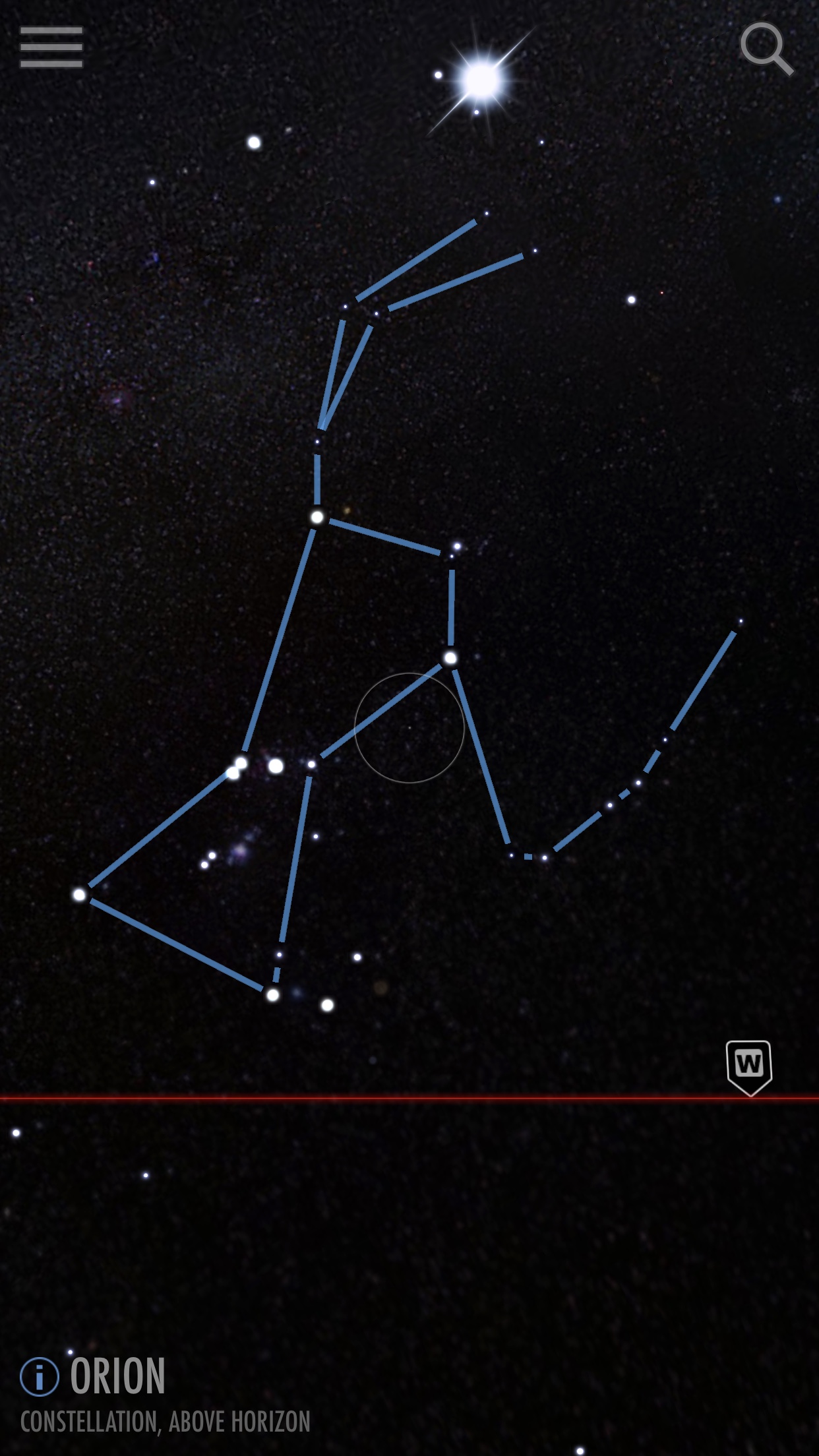 Orion constellation in SkyView iOS app screenshot
