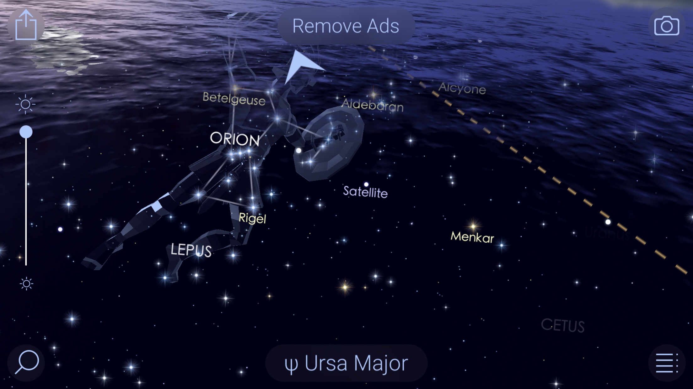 Orion constellation in Star Walk 2 iOS app screenshot. One of the best astronomy apps for iPhone.
