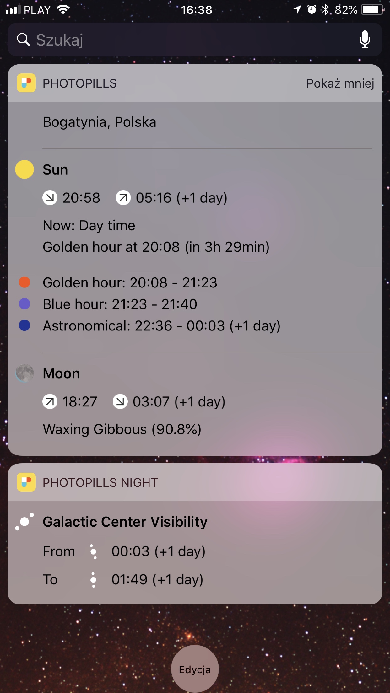 PhotoPills iOS app astrophotography widget screenshot