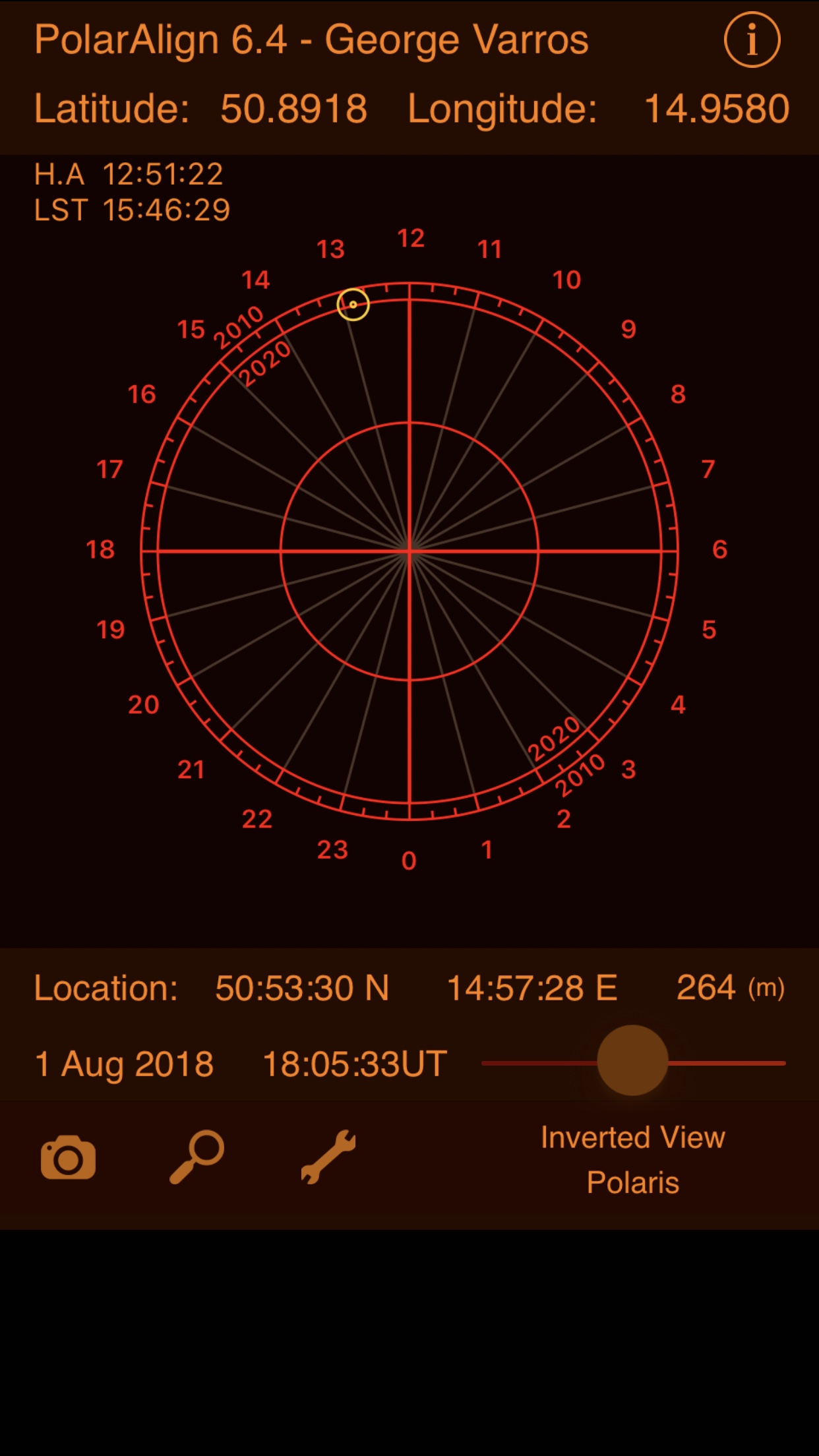 Polar aligning with PolarAlign iOS app screenshot. One of the best astronomy apps for iPhone.