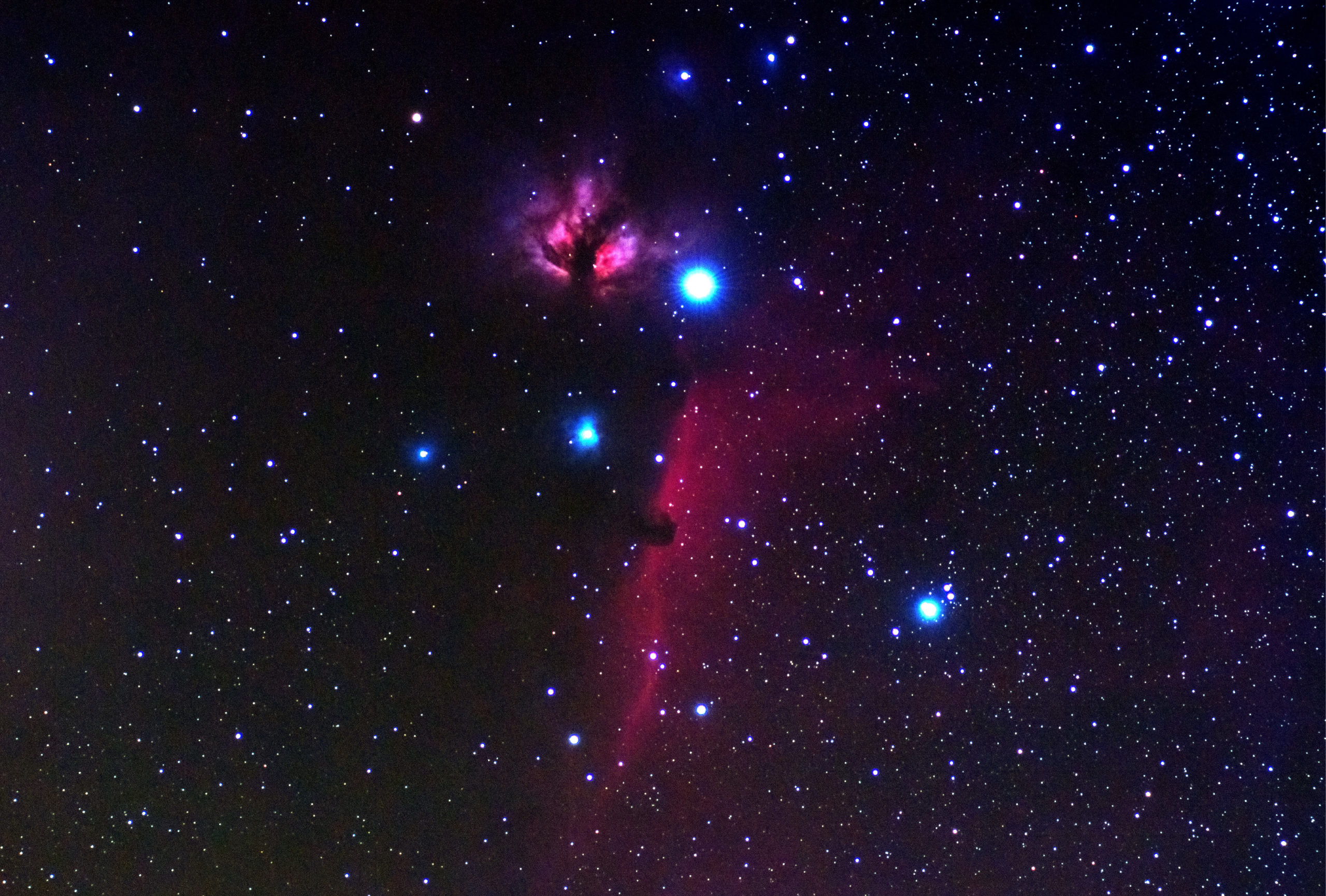 Flame and Horsehead Nebulae in Orion Constellation