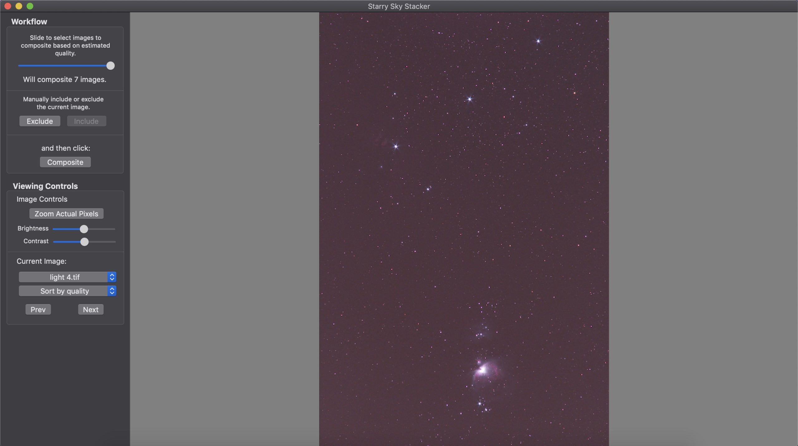 Single exposures loaded into Starry Sky Stacker