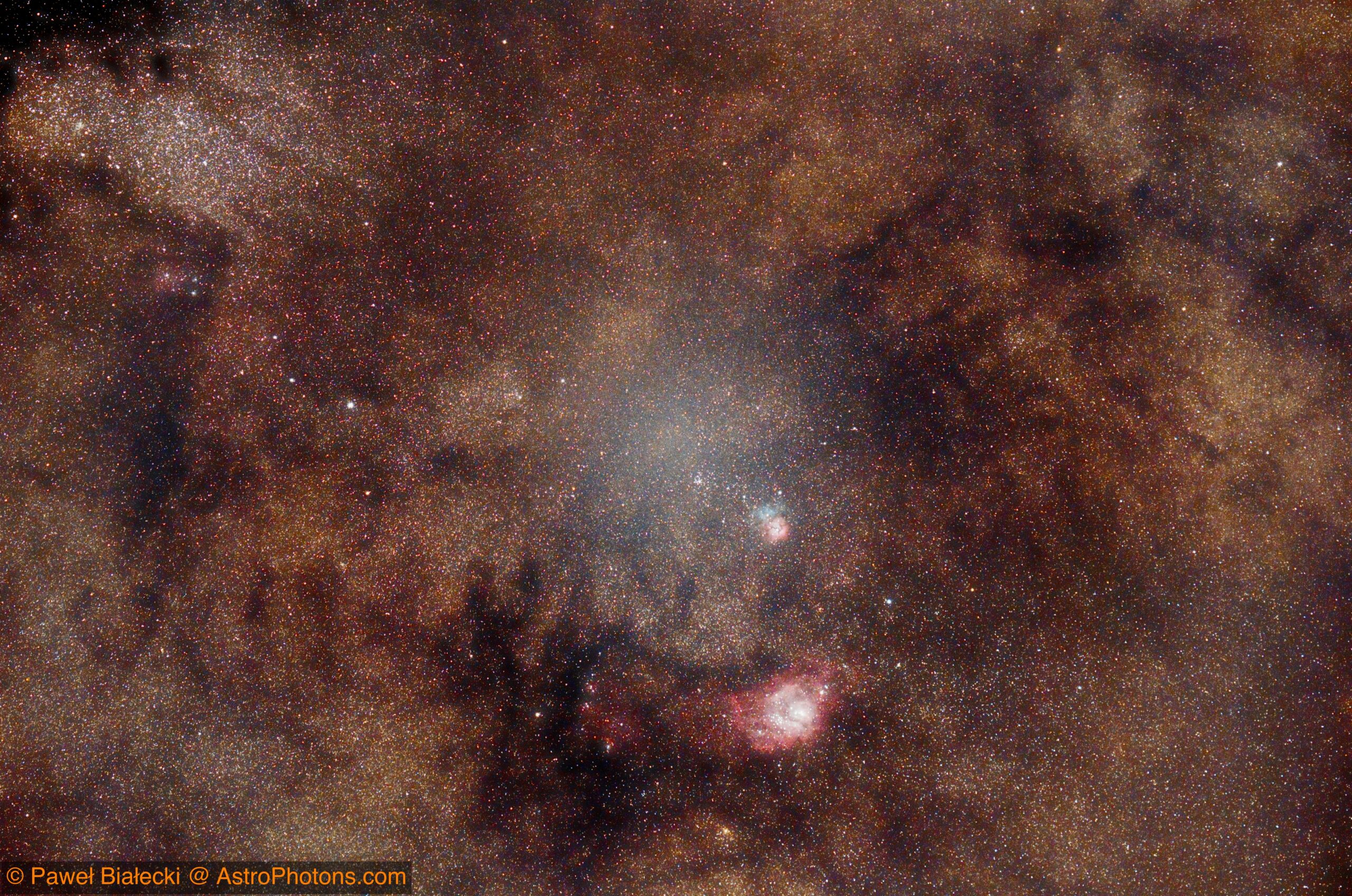 Trifid and Lagoon nebulae captured by Rokinon 135mm F/2 lens