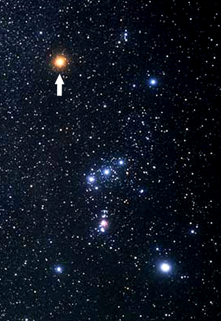 Location of Betelgeuse in the constellation of Orion. Source: Akira Fujii, Hubble European Space Agency